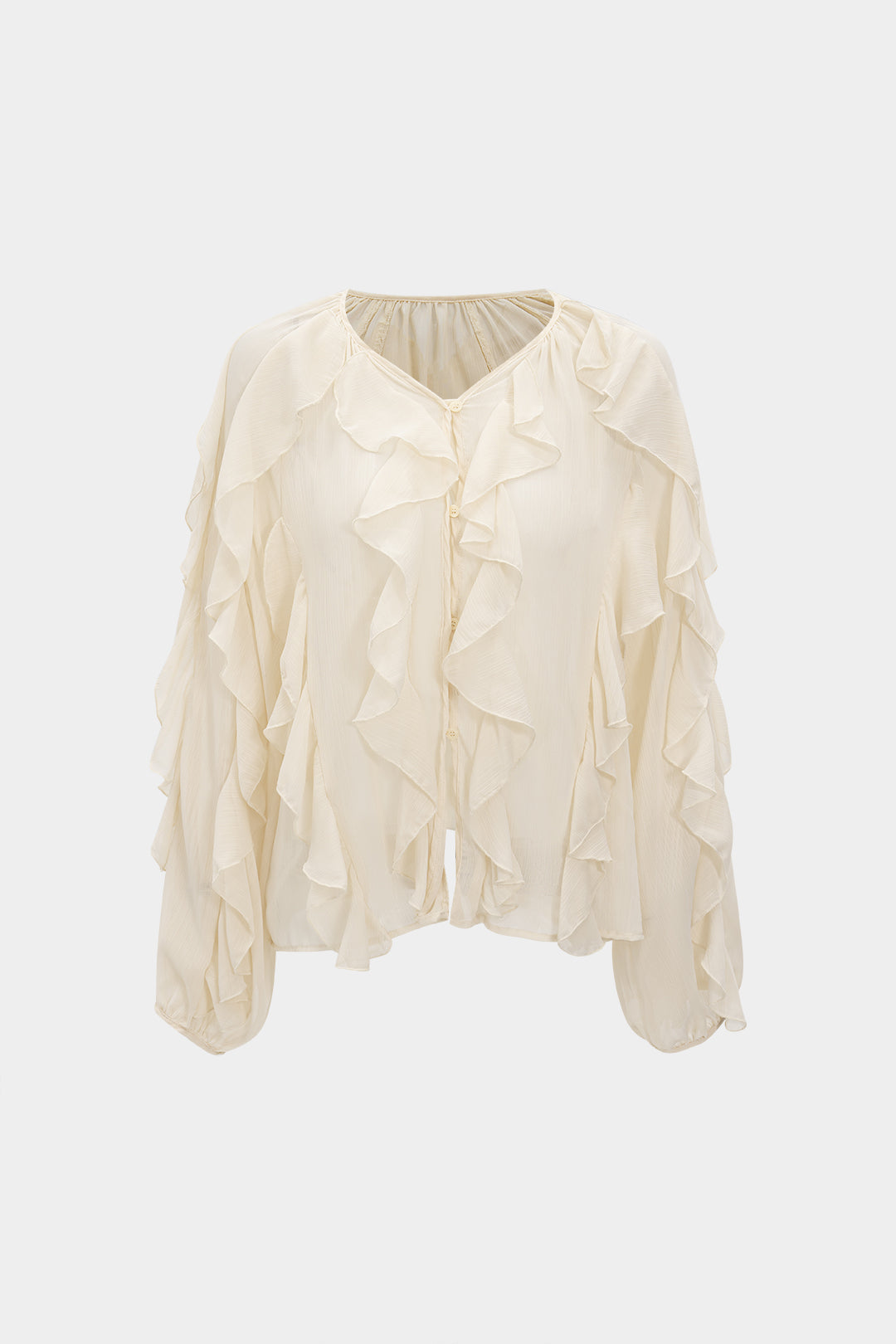 Luźna koszula z falbanami i dekoltem V