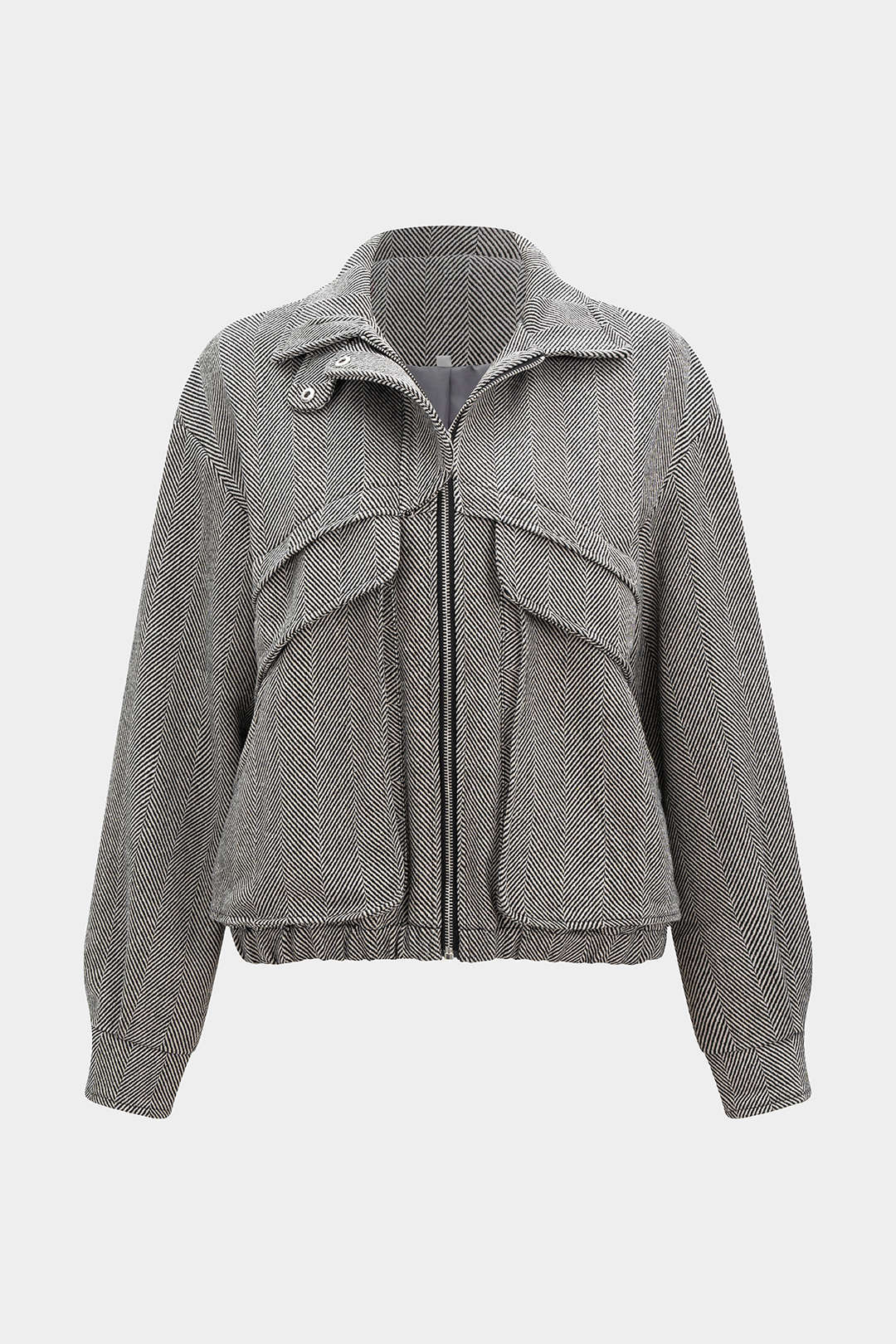 Kurtka damska o luźnym kroju z zamkiem i kieszeniami