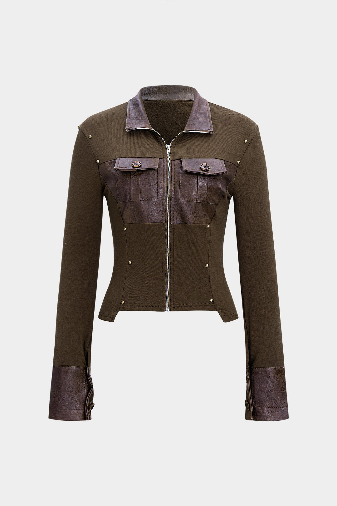 Kurtka damska dopasowana z ozdobnymi kieszeniami i zamkiem