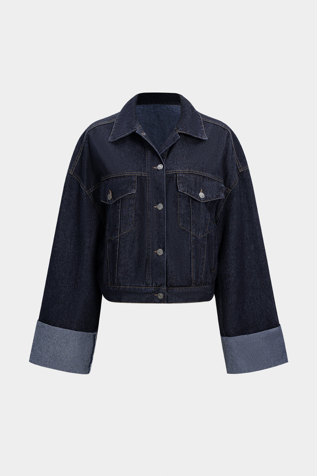 Oversize'owa kurtka jeansowa z szerokimi mankietami