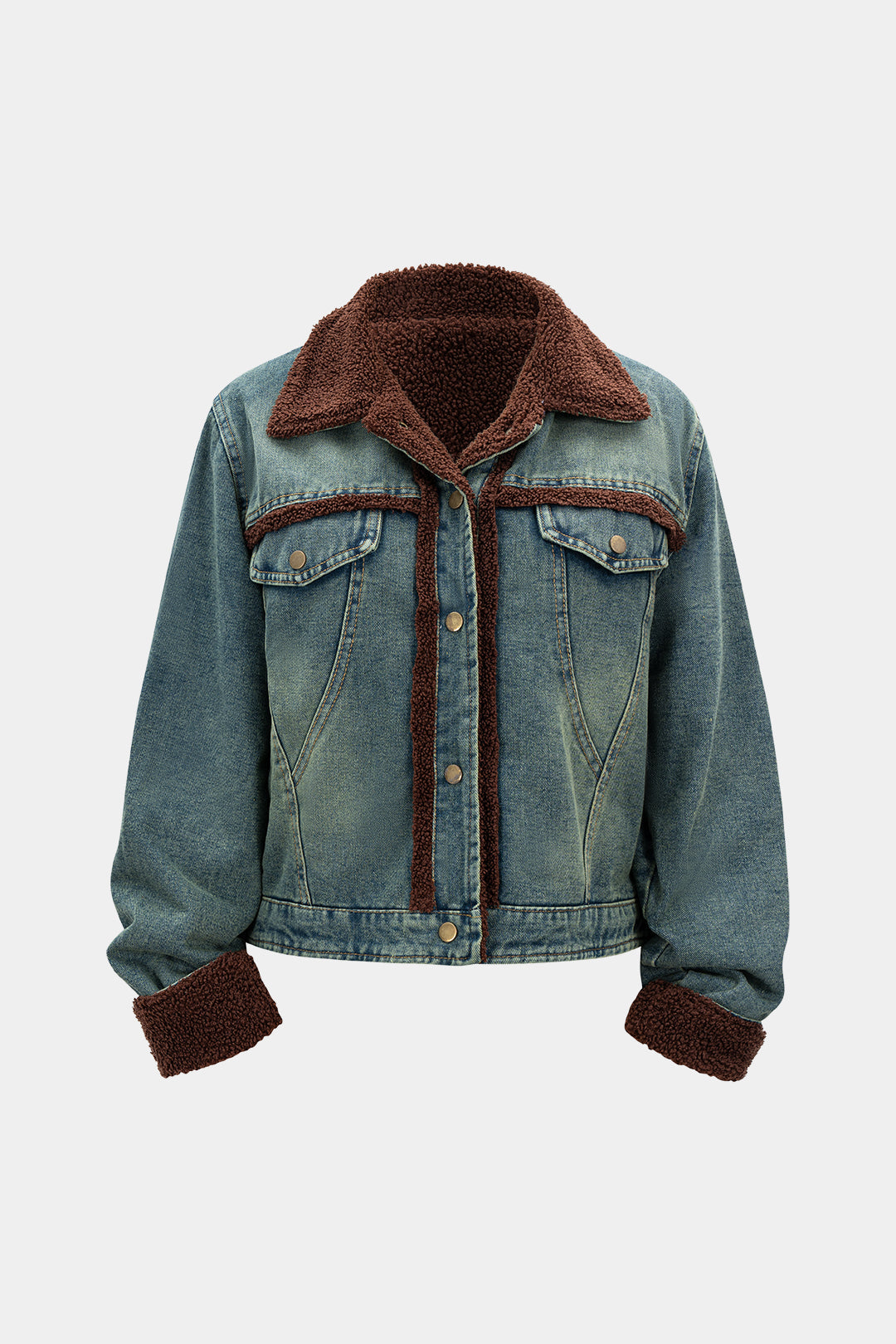 Kurtka jeansowa z futrzanym kołnierzem i mankietami