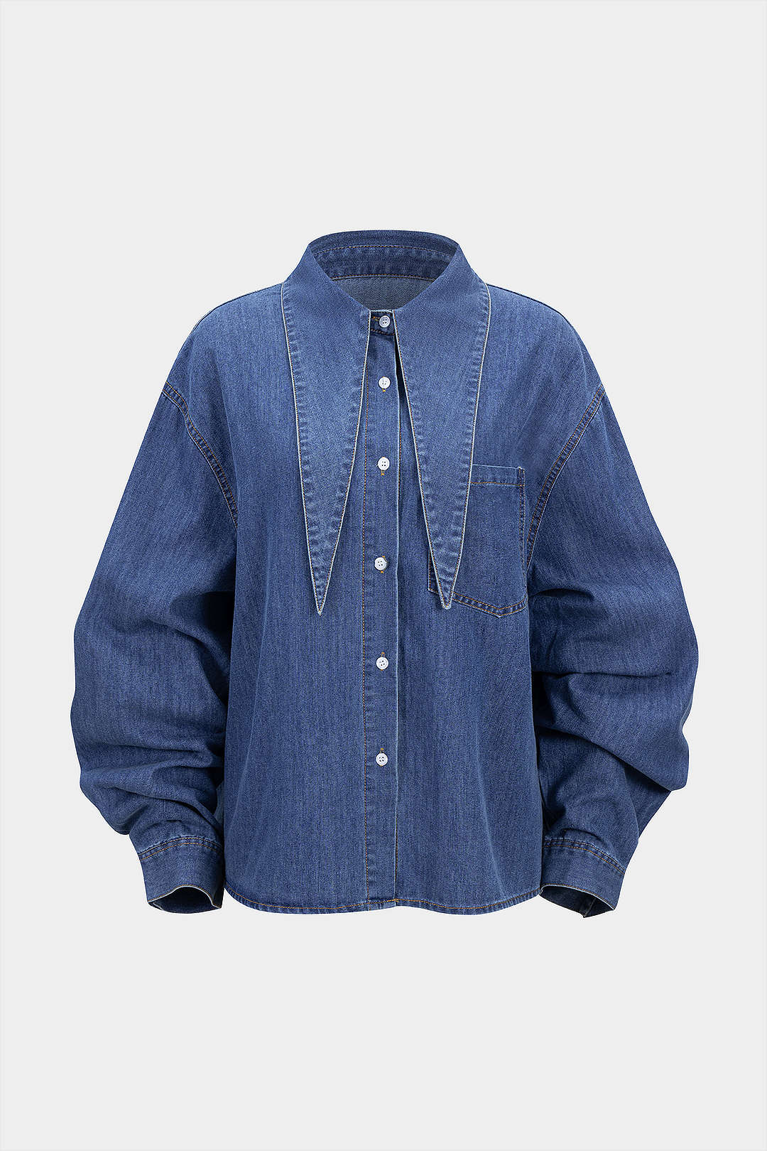 Kurtka jeansowa z szerokimi rękawami i dużym kołnierzem