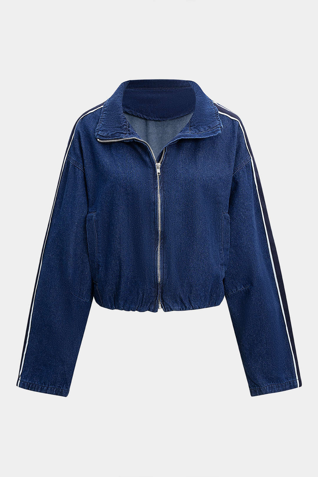 Kurtka jeansowa z zamkiem i paskami na rękawach