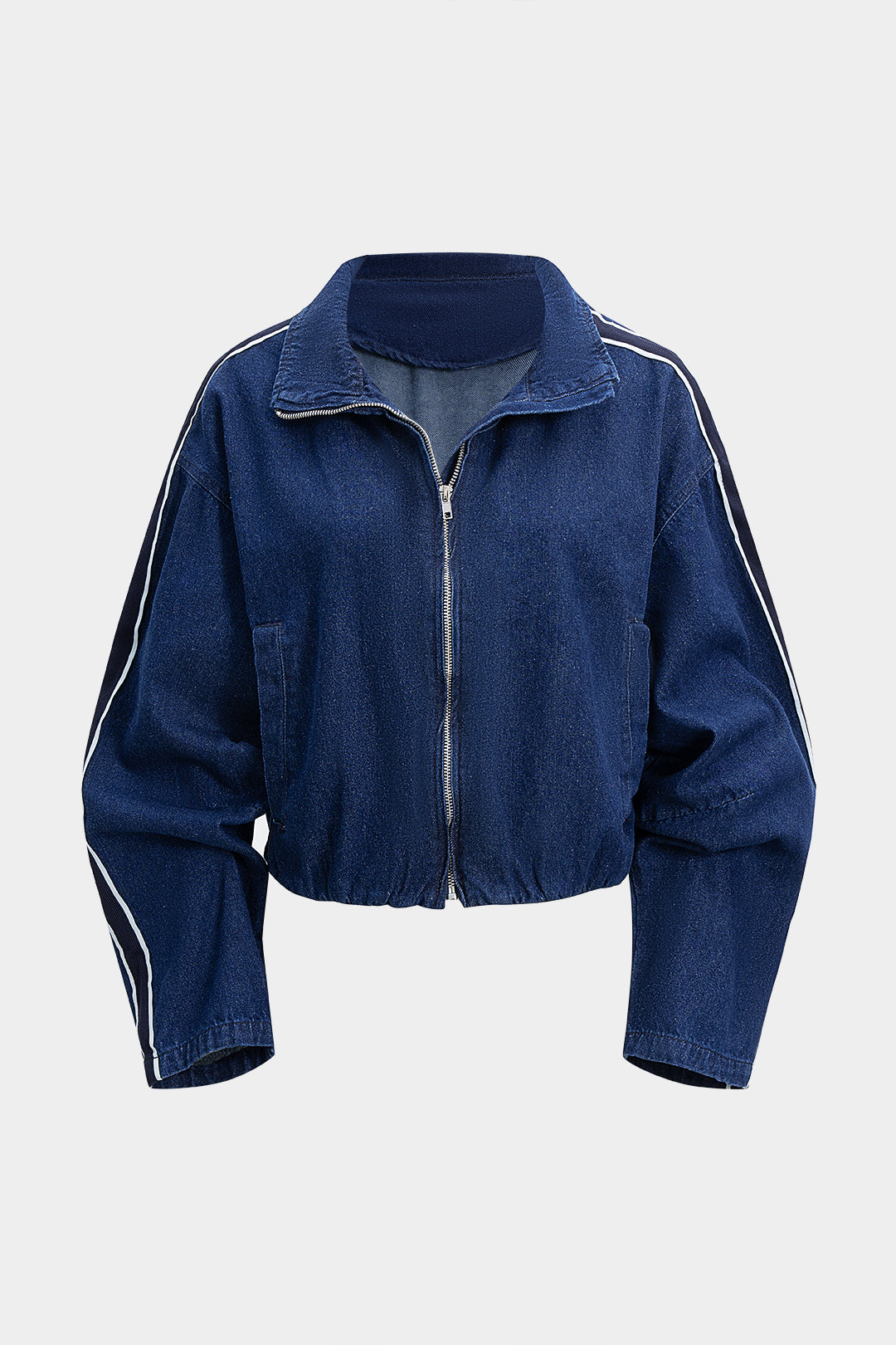 Kurtka jeansowa z zamkiem i paskami na rękawach