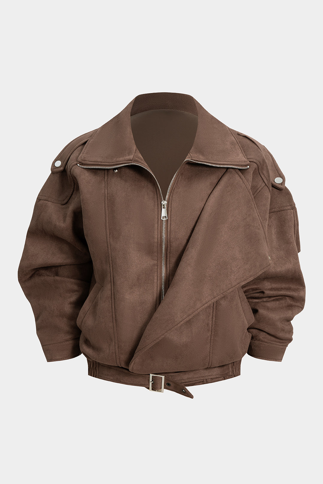 Kurtka oversize z asymetrycznym zamkiem i paskiem