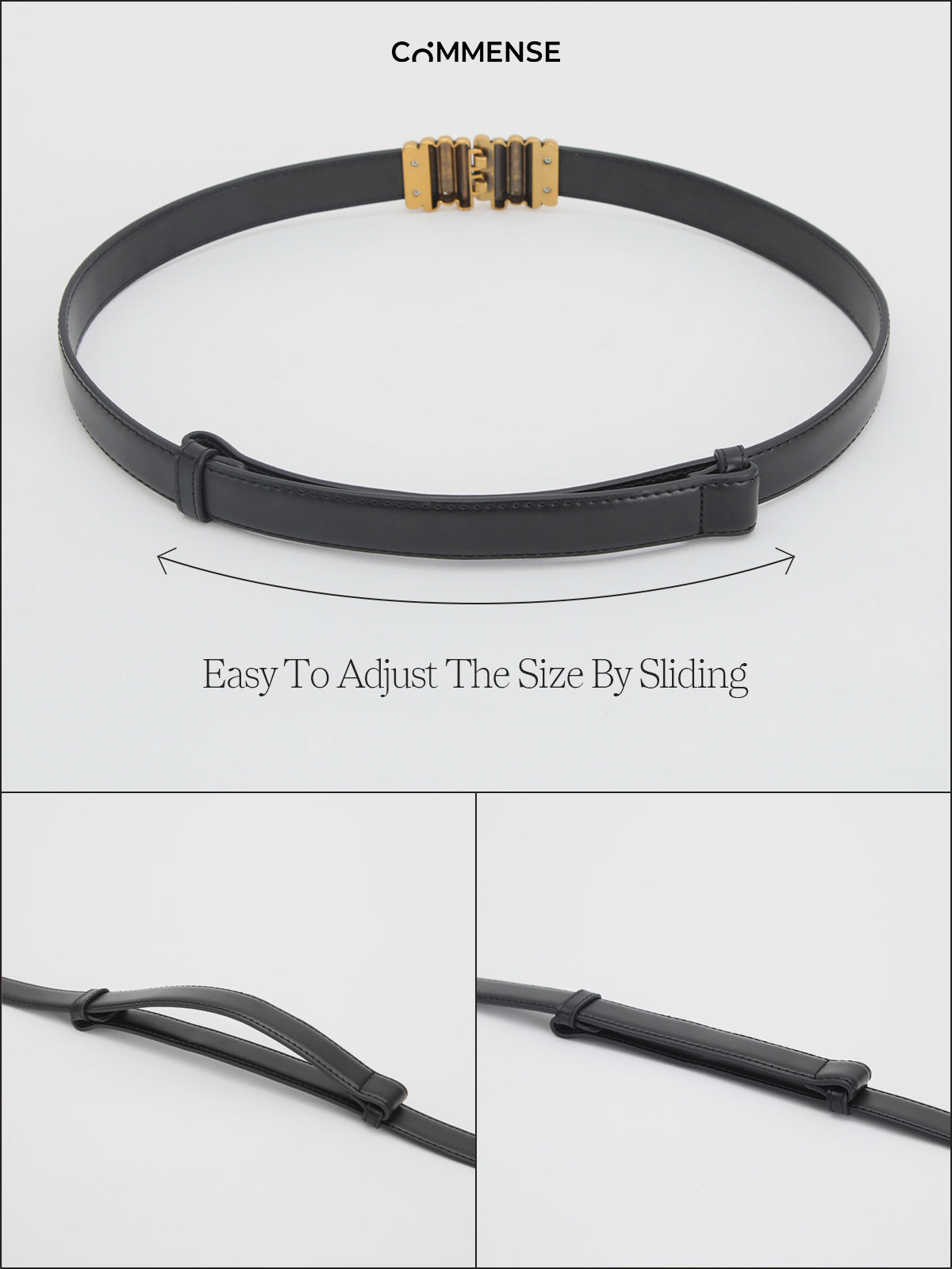 Wąski pasek z ozdobną metalową klamrą