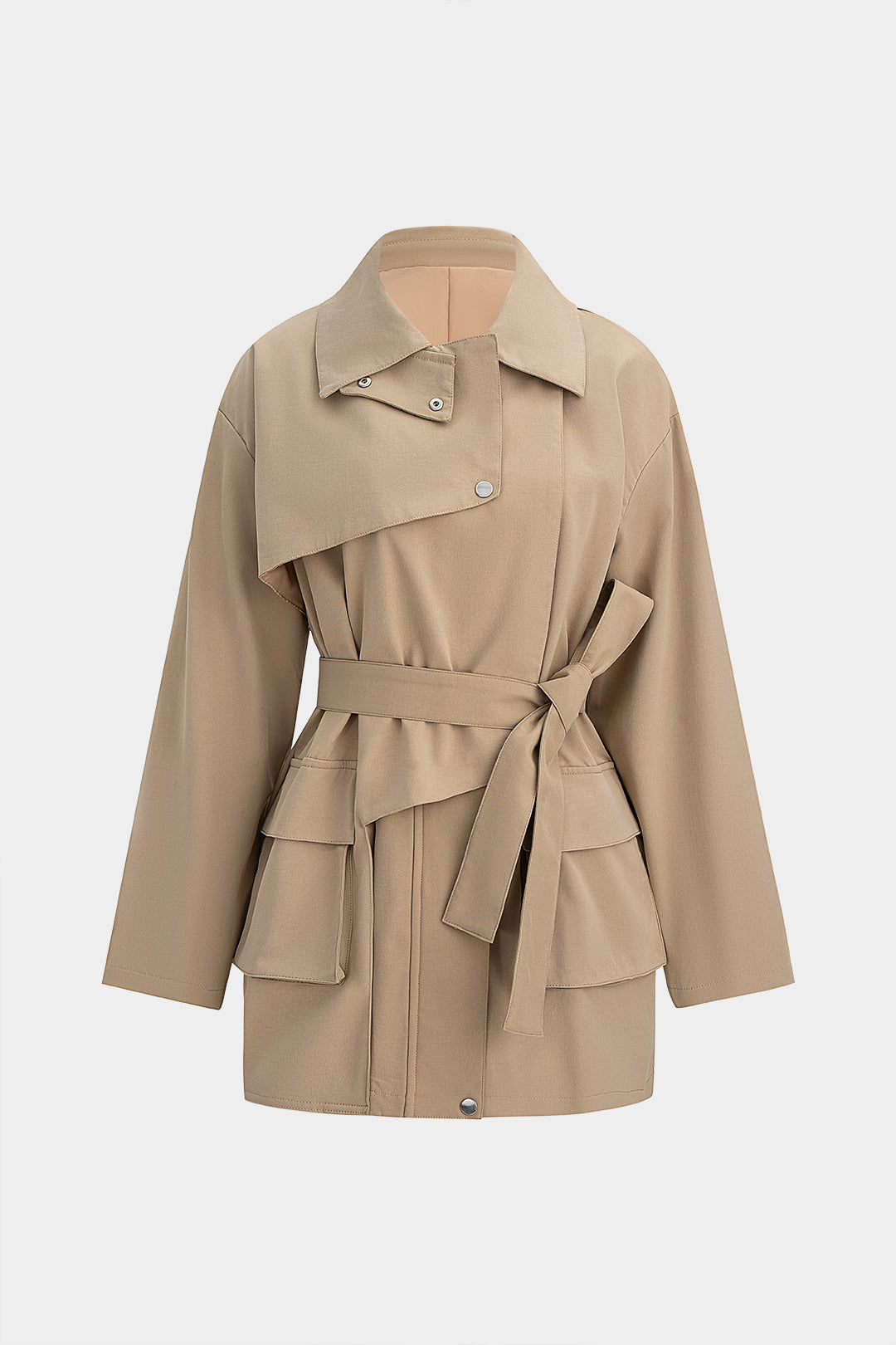 Płaszcz damski z asymetrycznym zapięciem na zatrzaski