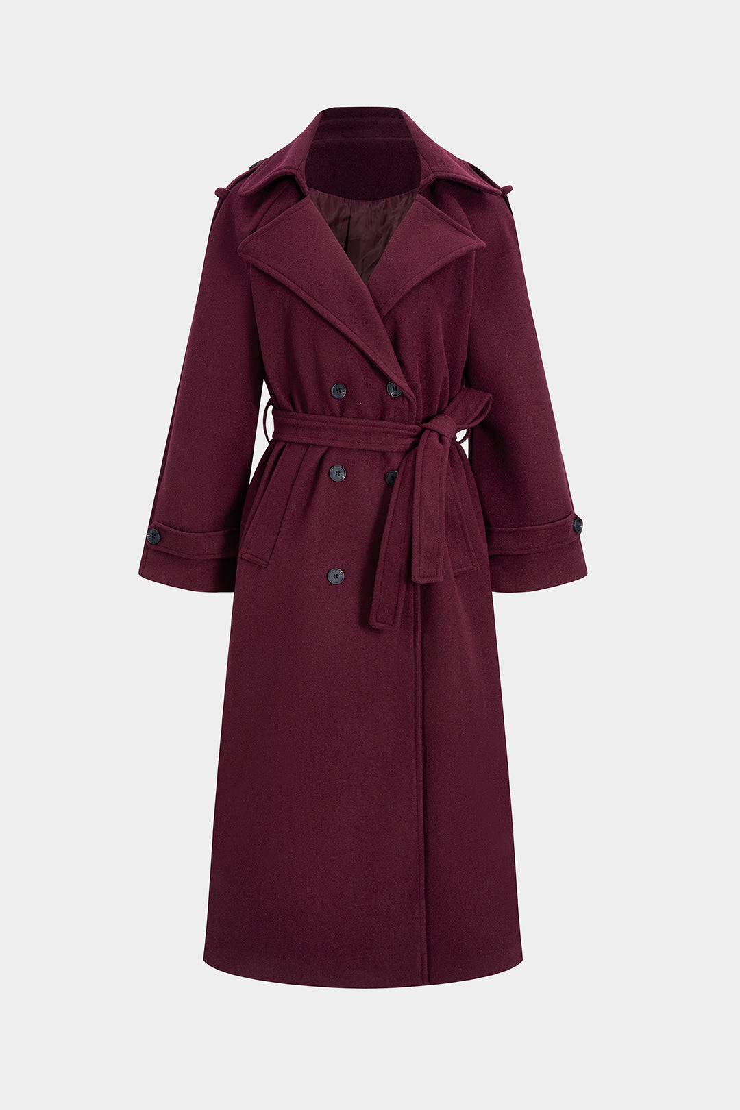 Dwurzędowy płaszcz z wiązanym paskiem