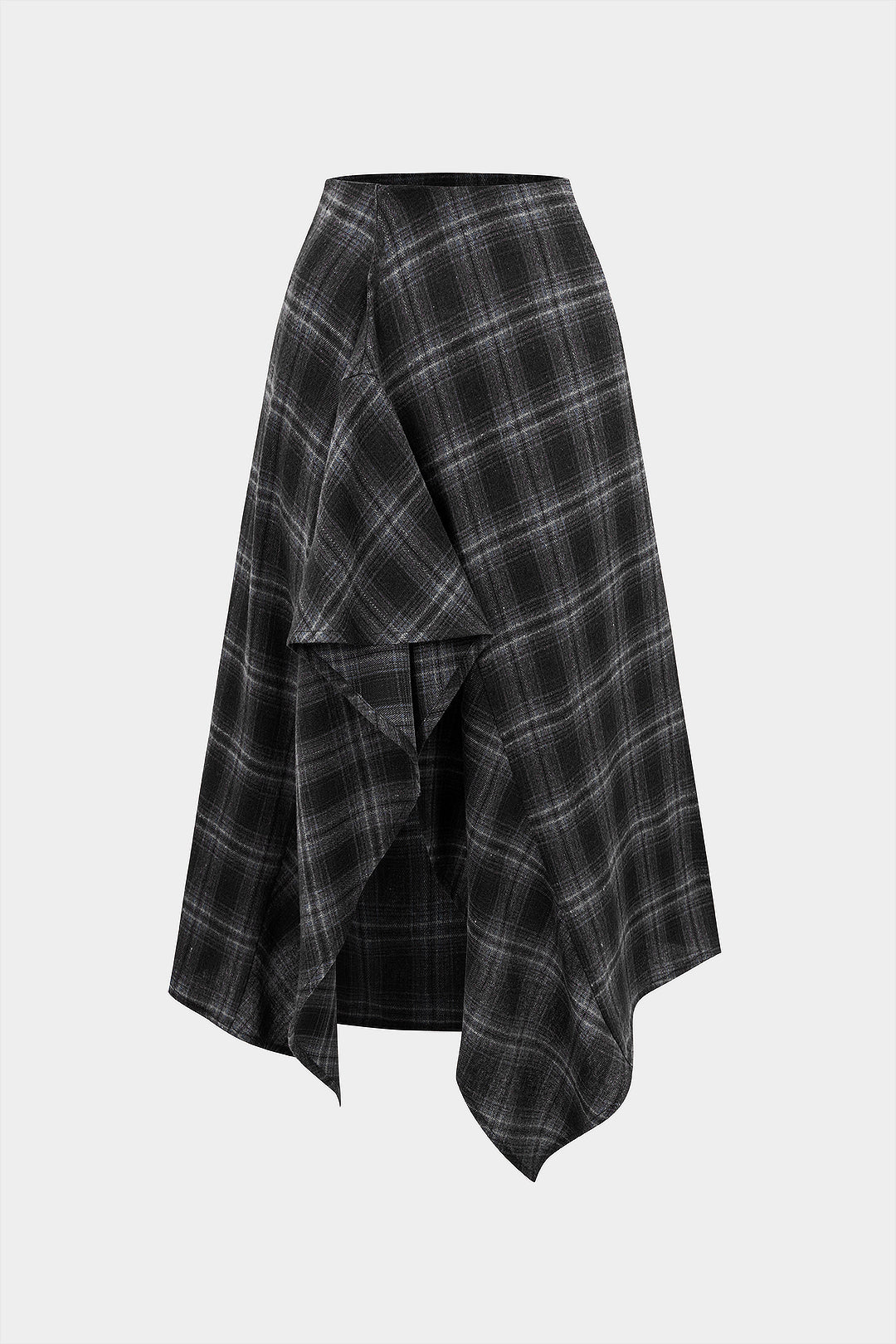 Asymetryczna spódnica w kratę z zakładkami