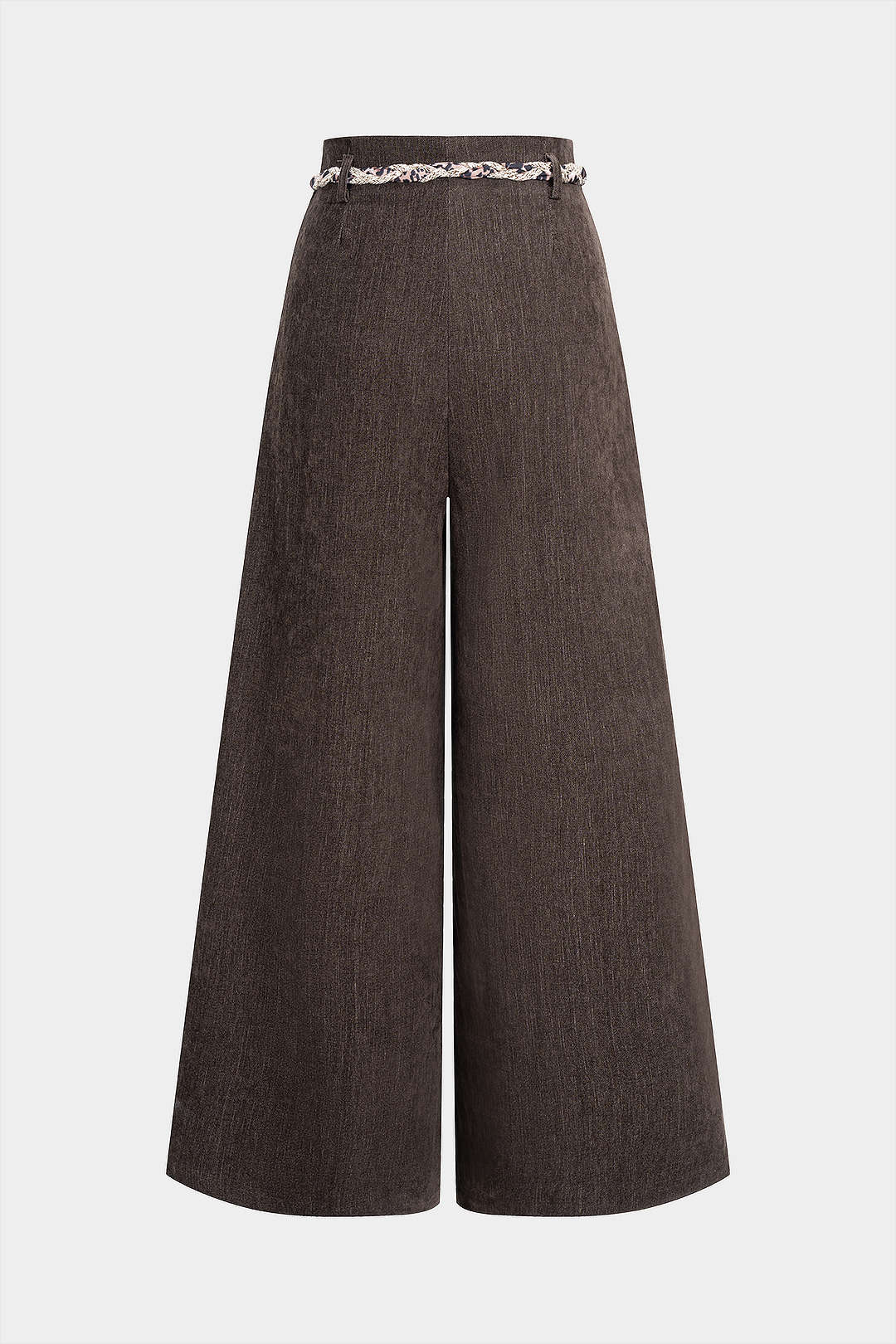 Spodnie szerokie z wysokim stanem i ozdobnym paskiem