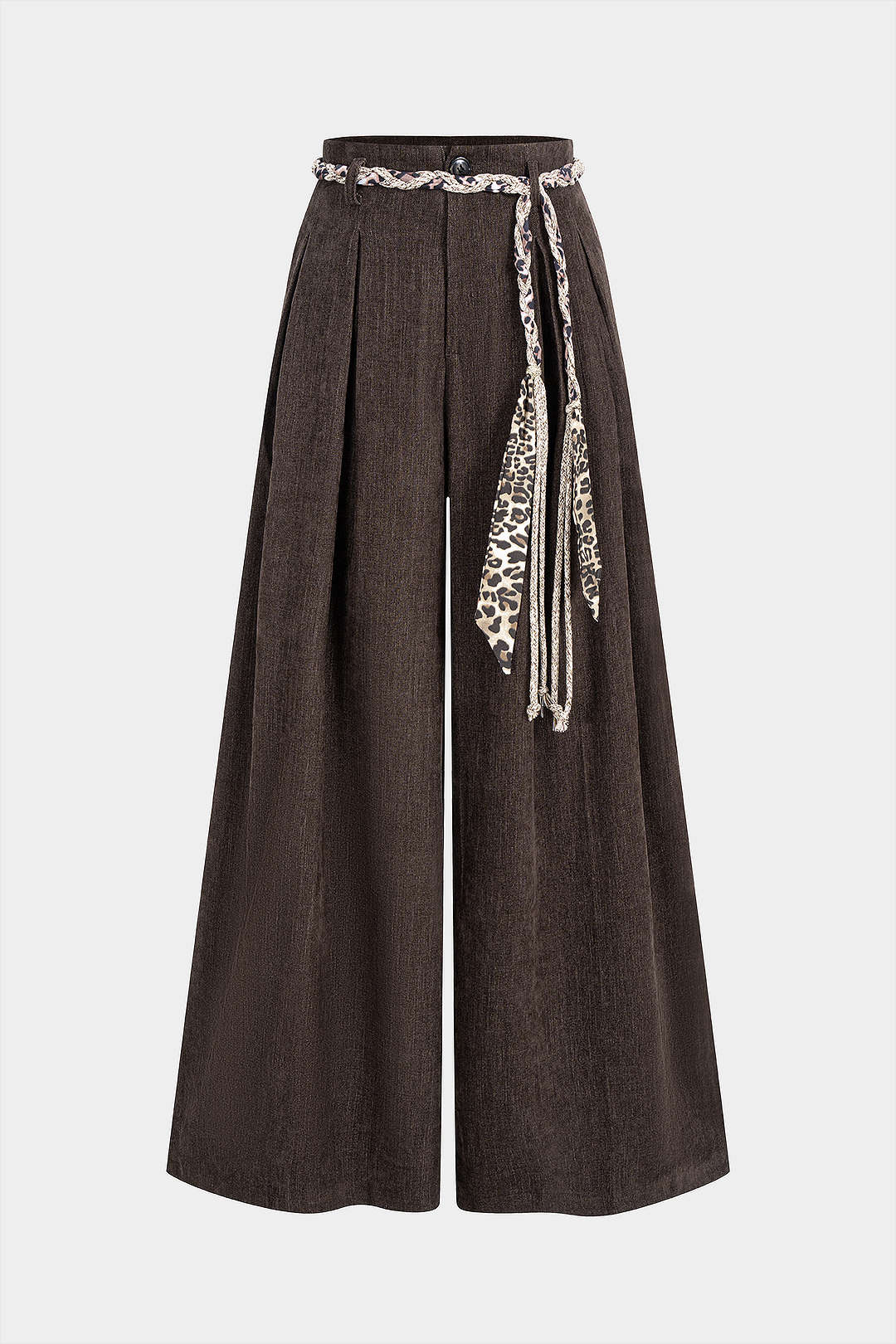 Spodnie szerokie z wysokim stanem i ozdobnym paskiem