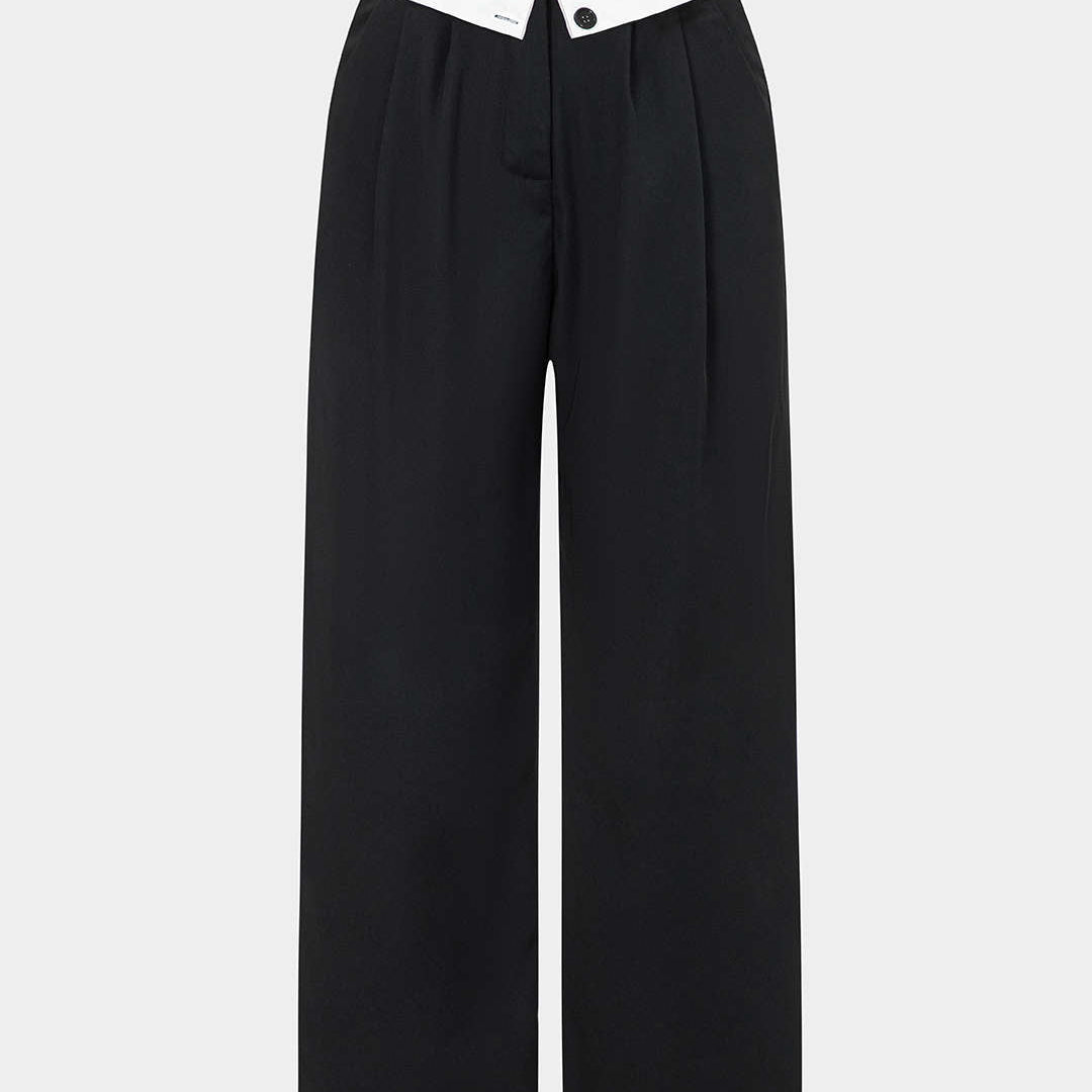 Spodnie z szerokimi nogawkami i kontrastowym pasem