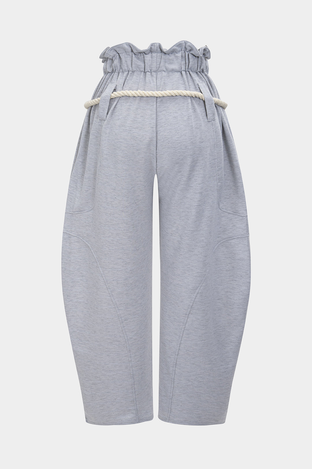 Spodnie z wysokim stanem z gumką w pasie i ozdobnymi sznurkami