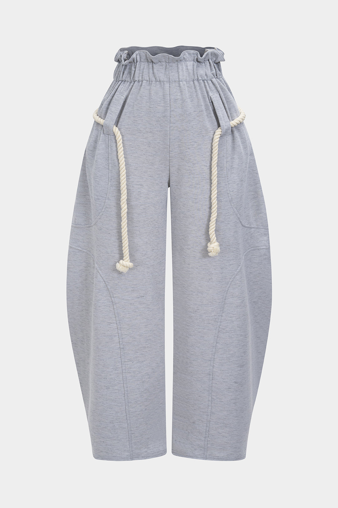 Spodnie z wysokim stanem z gumką w pasie i ozdobnymi sznurkami