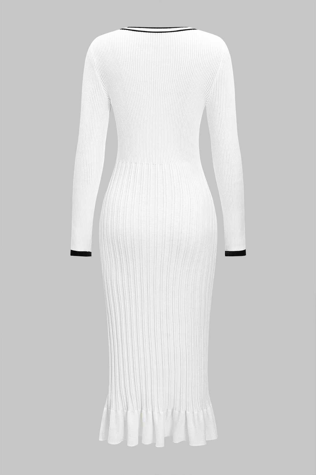 Dopasowana sukienka midi z guzikami i falbaną