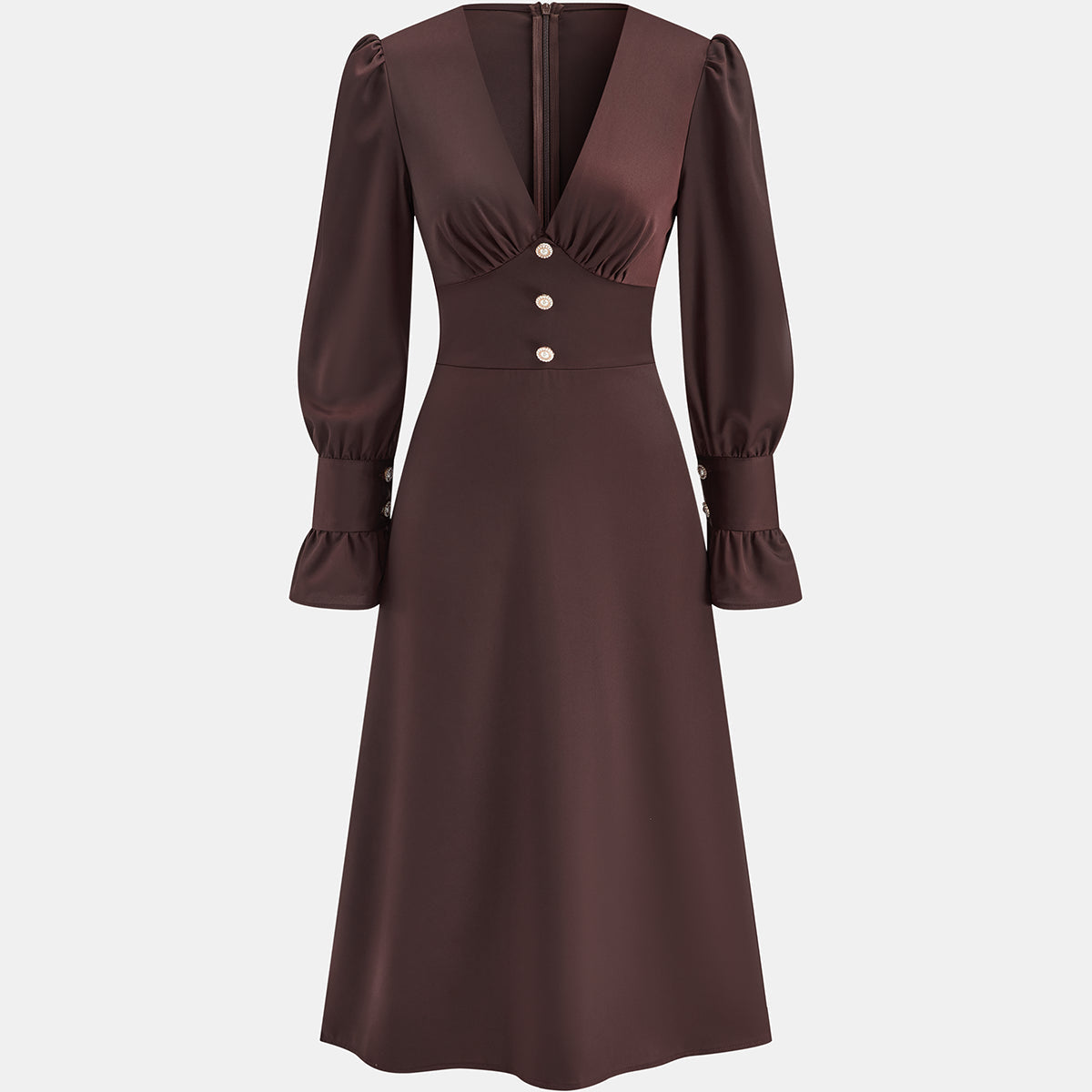 Sukienka midi z bufkami i dekoracyjnymi guzikami