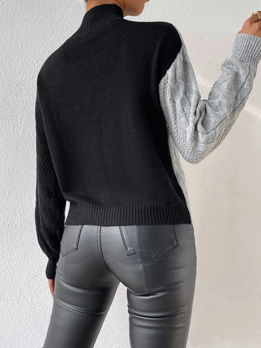 Sweter z golfem i asymetrycznym wzorem warkoczowym