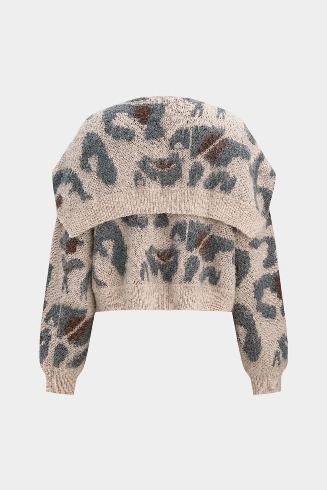 Sweter damski z kołnierzem szalowym i motywem zwierzęcym