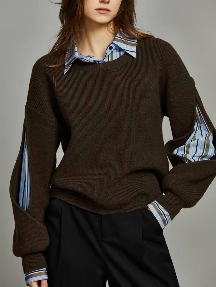 Sweter damski z szerokimi rękawami i wcięciami