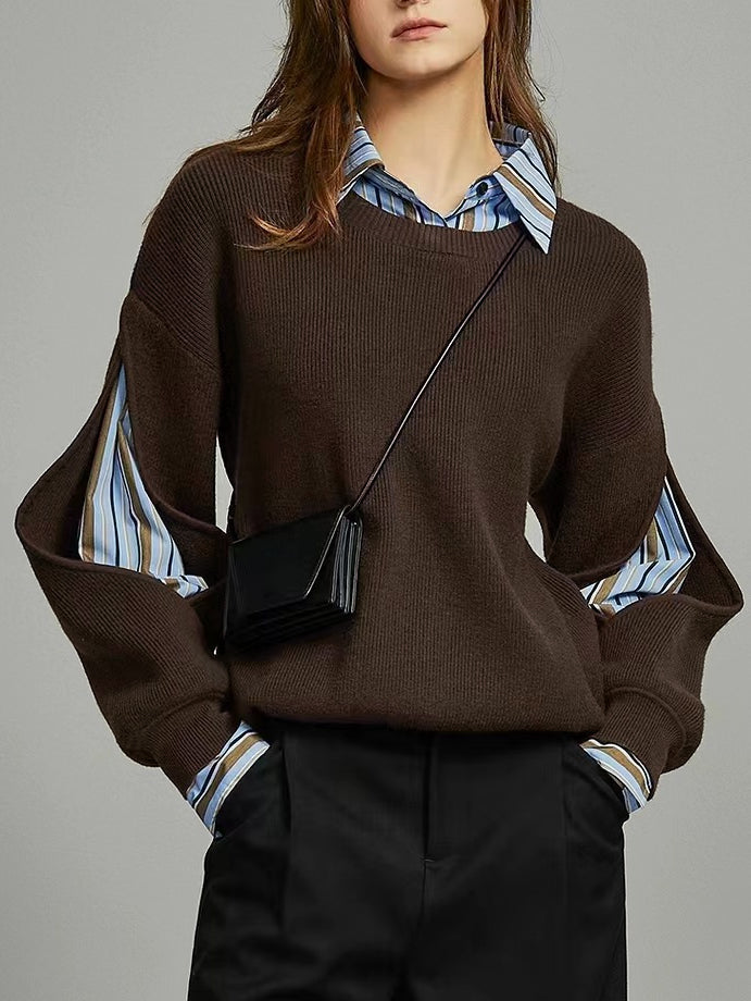 Sweter damski z szerokimi rękawami i wcięciami