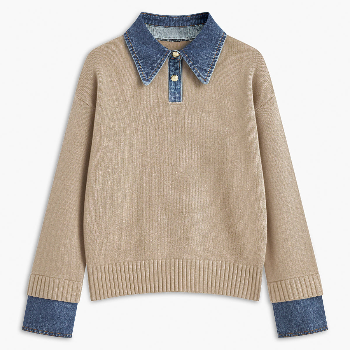 Sweter z denimowymi akcentami