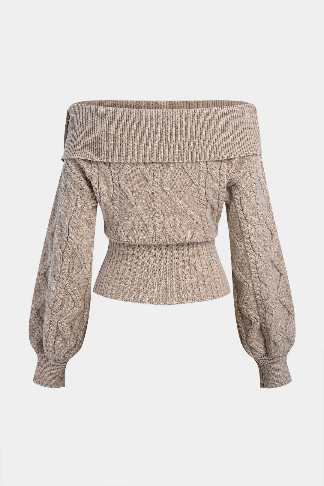 Sweter z odkrytymi ramionami i wzorem warkoczy