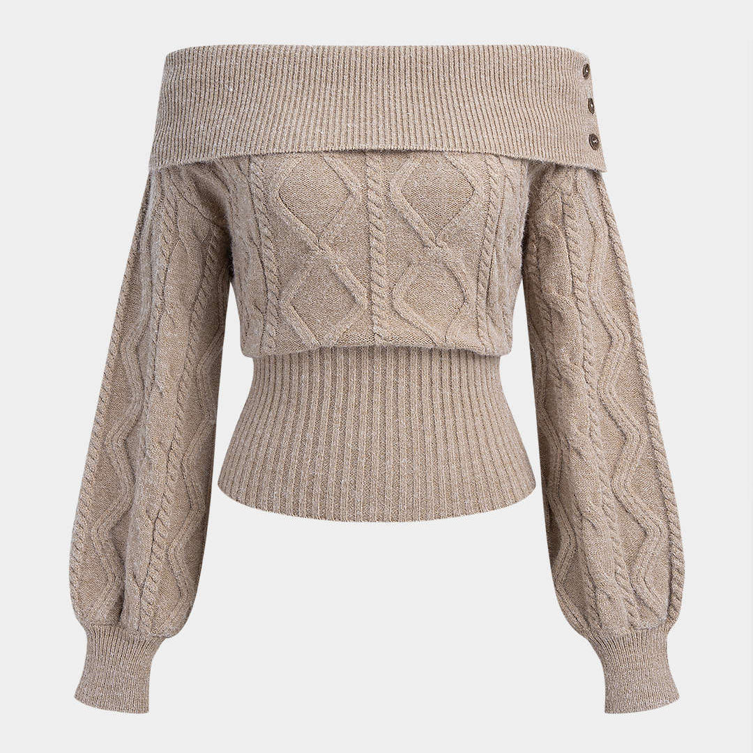 Sweter z odkrytymi ramionami i wzorem warkoczy