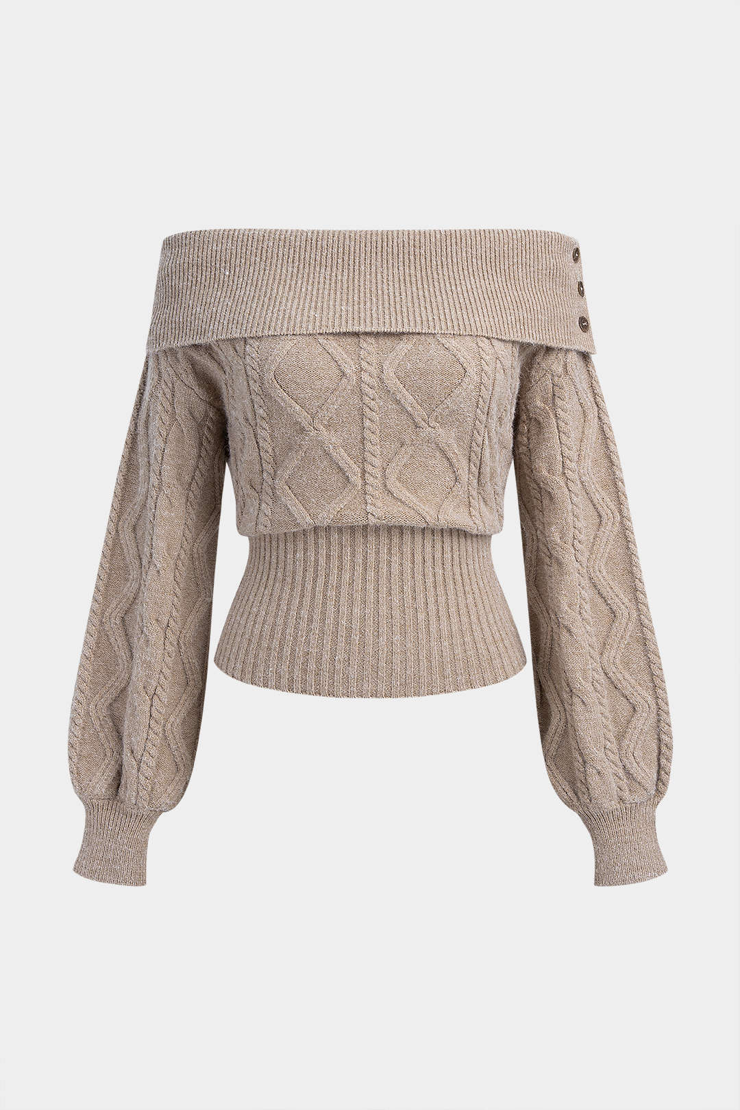 Sweter z odkrytymi ramionami i wzorem warkoczy