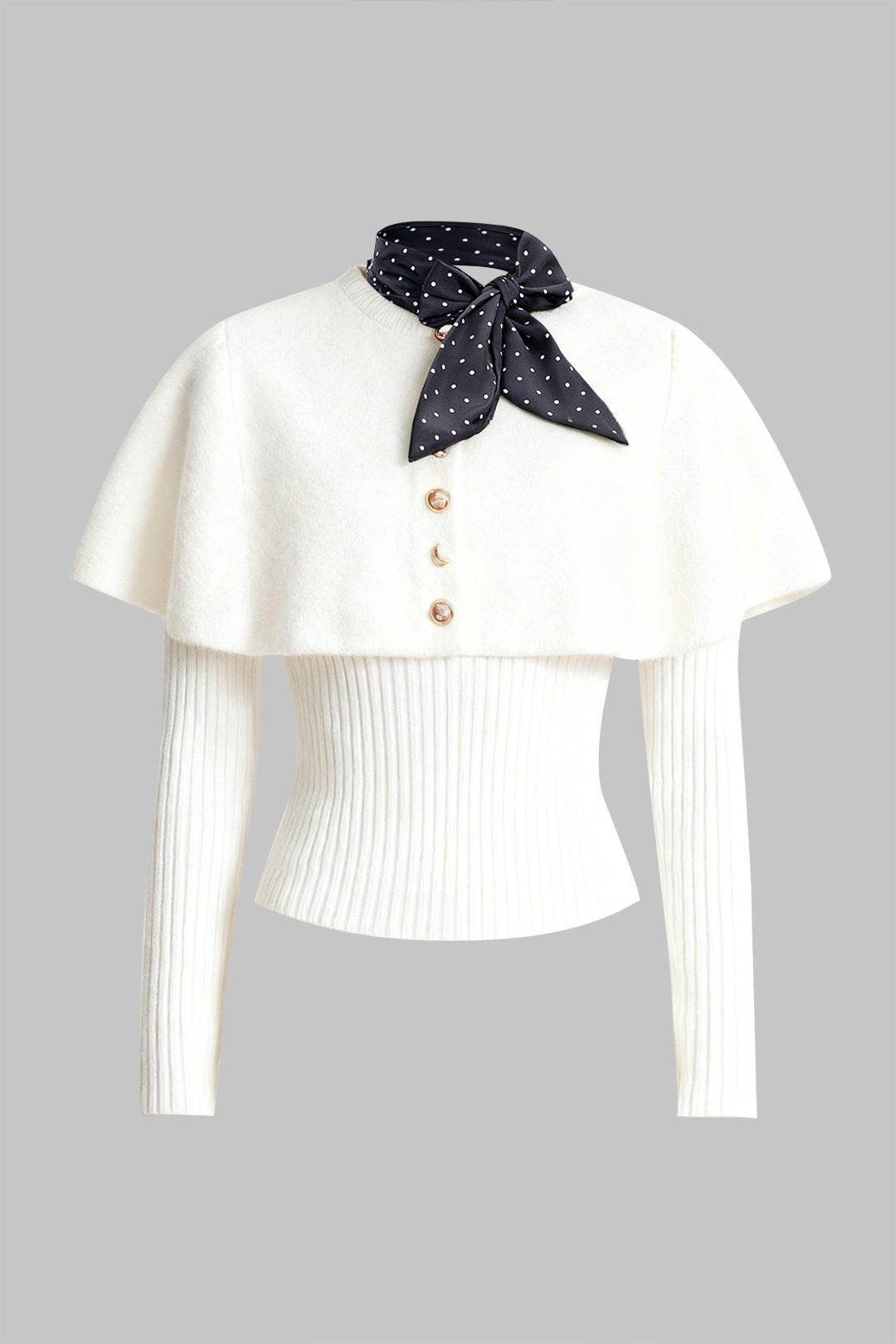 Sweter dopasowany z ozdobnym kołnierzem i guzikami