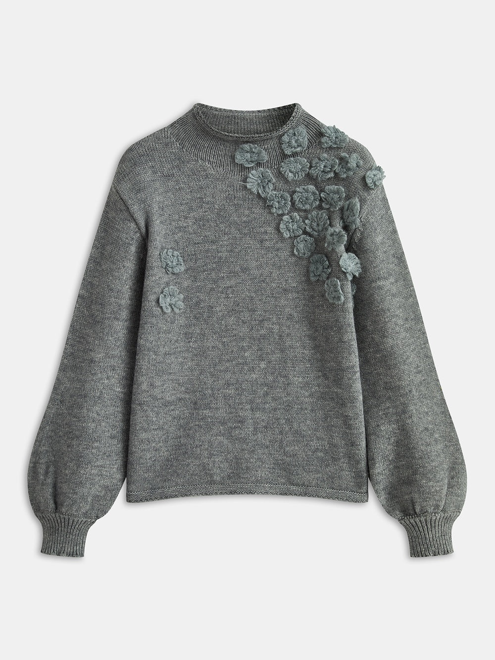 Sweter z asymetrycznymi kwiatami na ramieniu