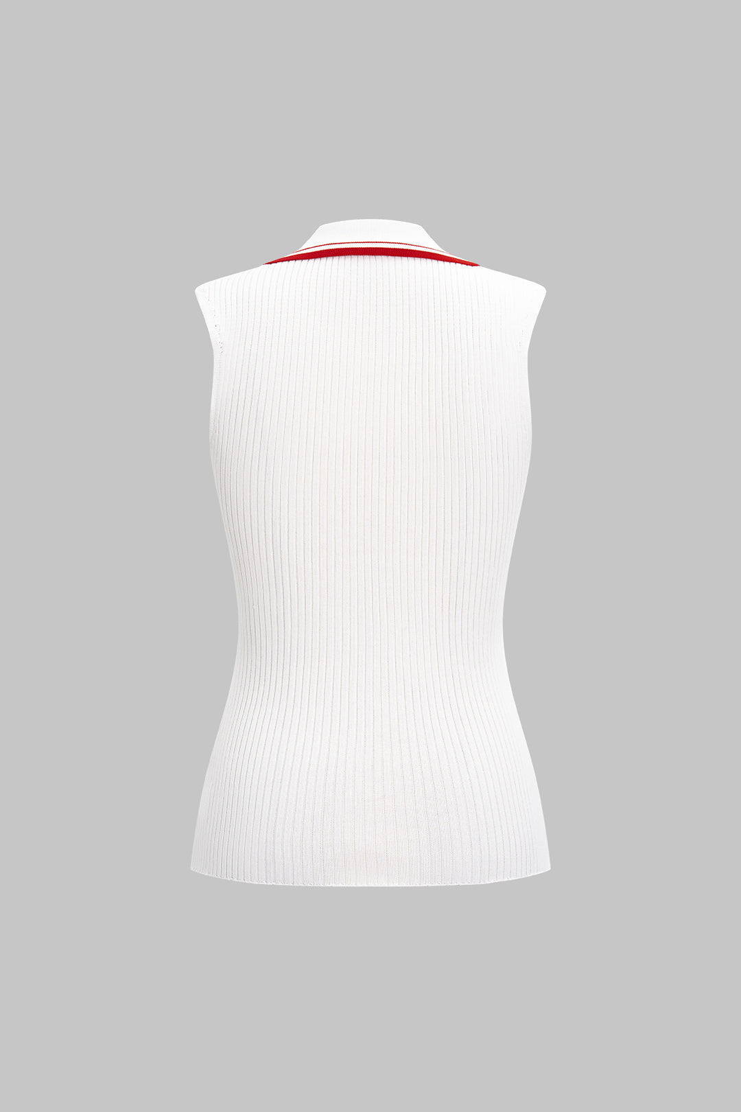 Top bez rękawów z kołnierzykiem polo i dekoltem V