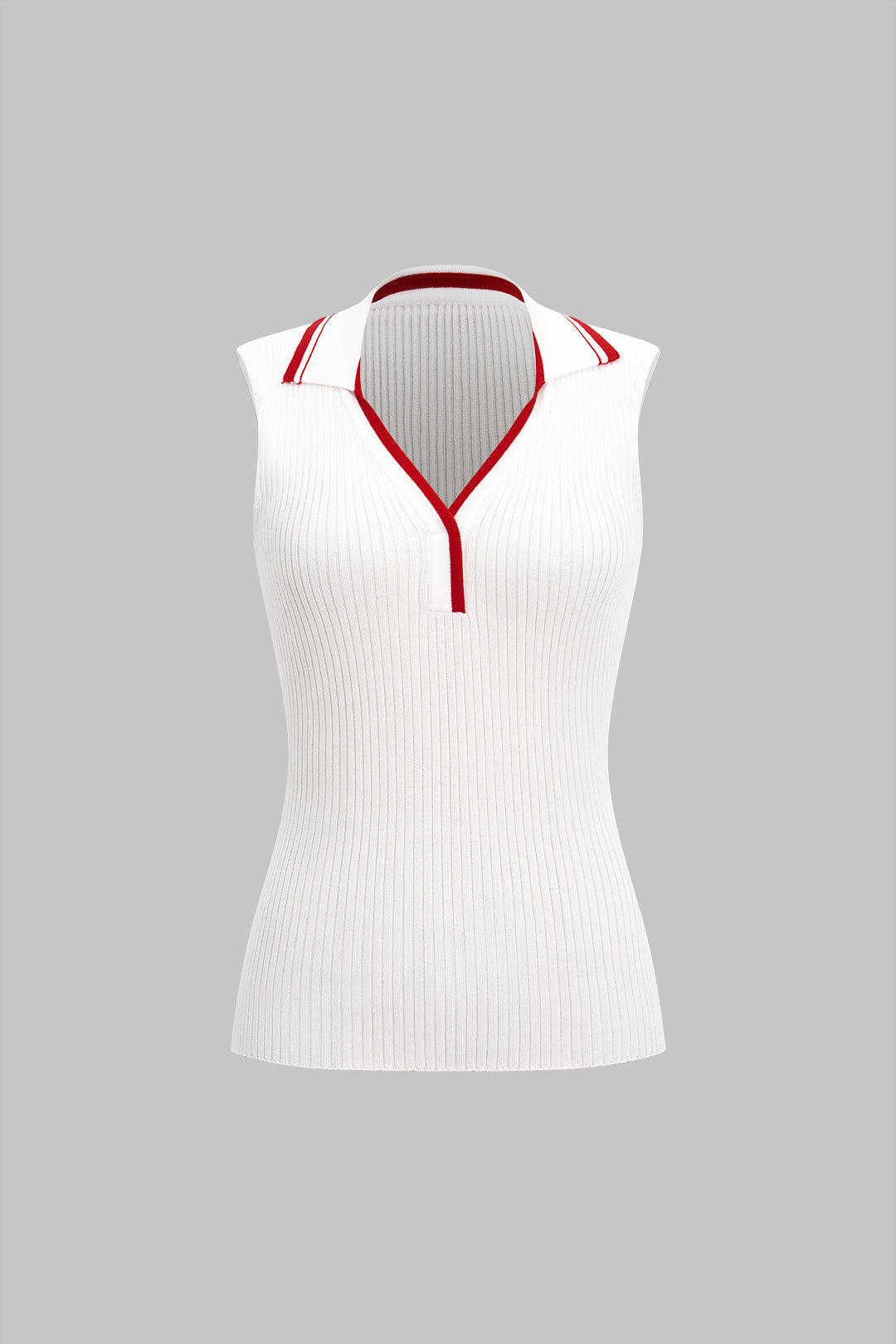 Top bez rękawów z kołnierzykiem polo i dekoltem V