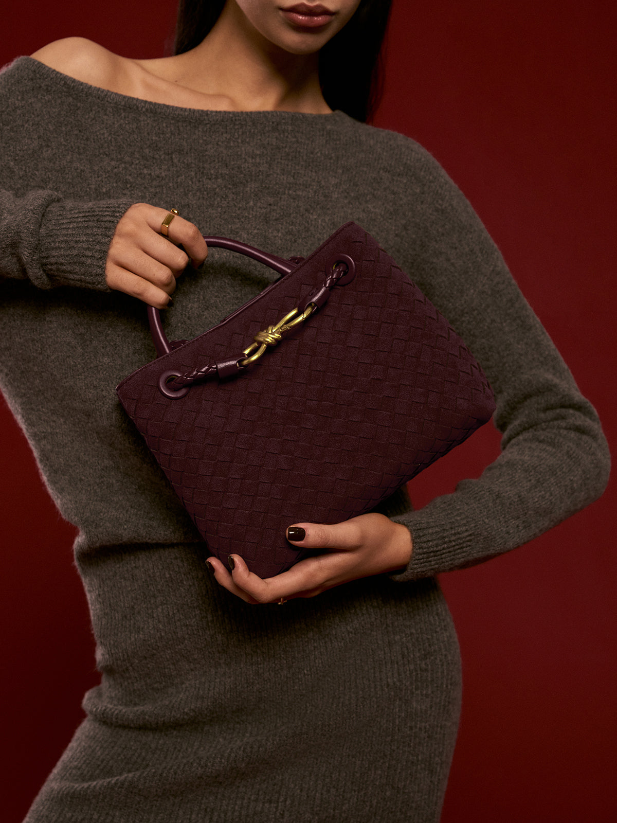 Torebka damska prostokątna z plecioną strukturą