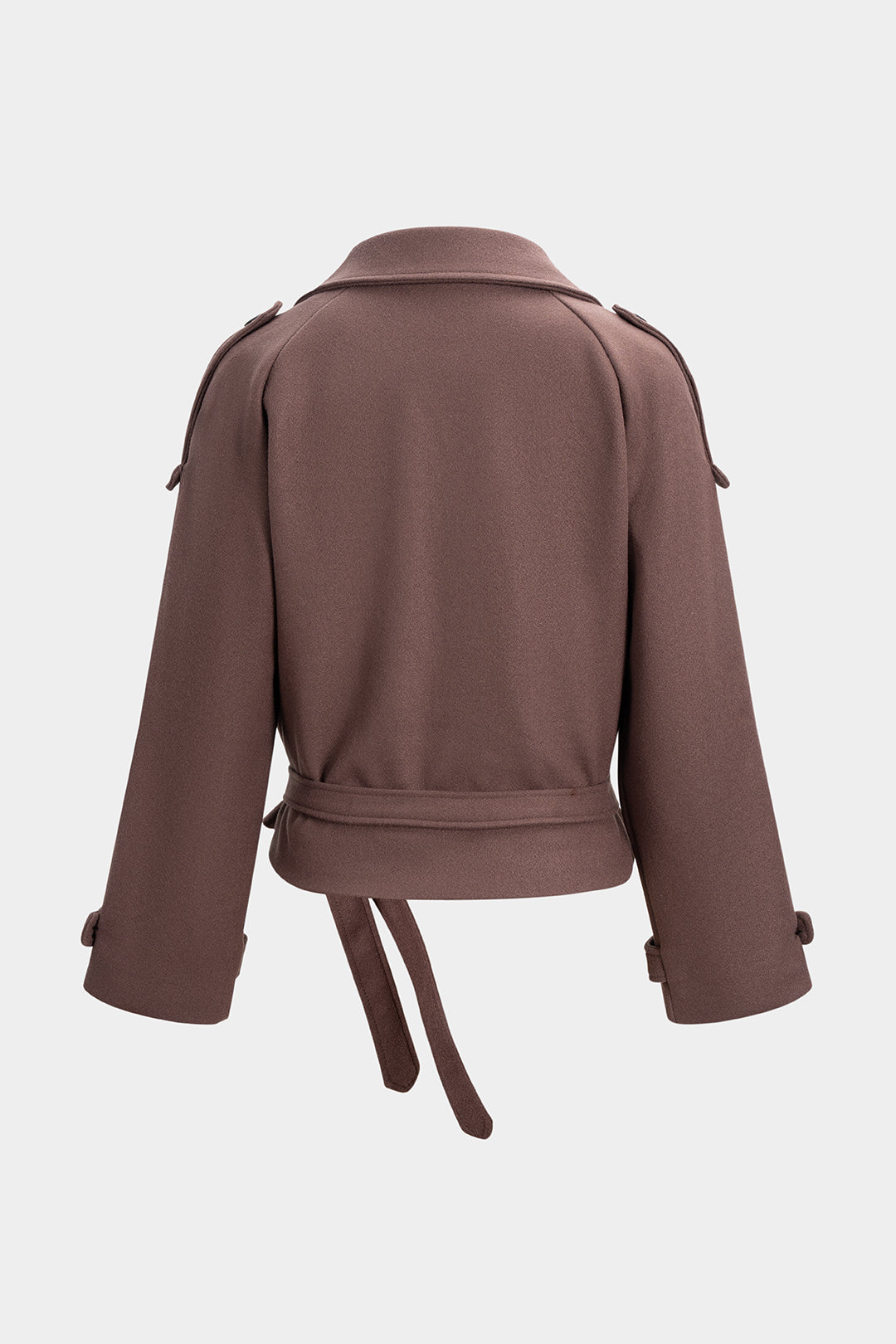 Trencz damski dwurzędowy z paskiem w talii